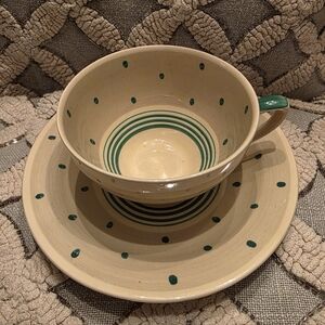 Susie Cooper Cup & Saucer Vintage Green Stripes And Polka Dots